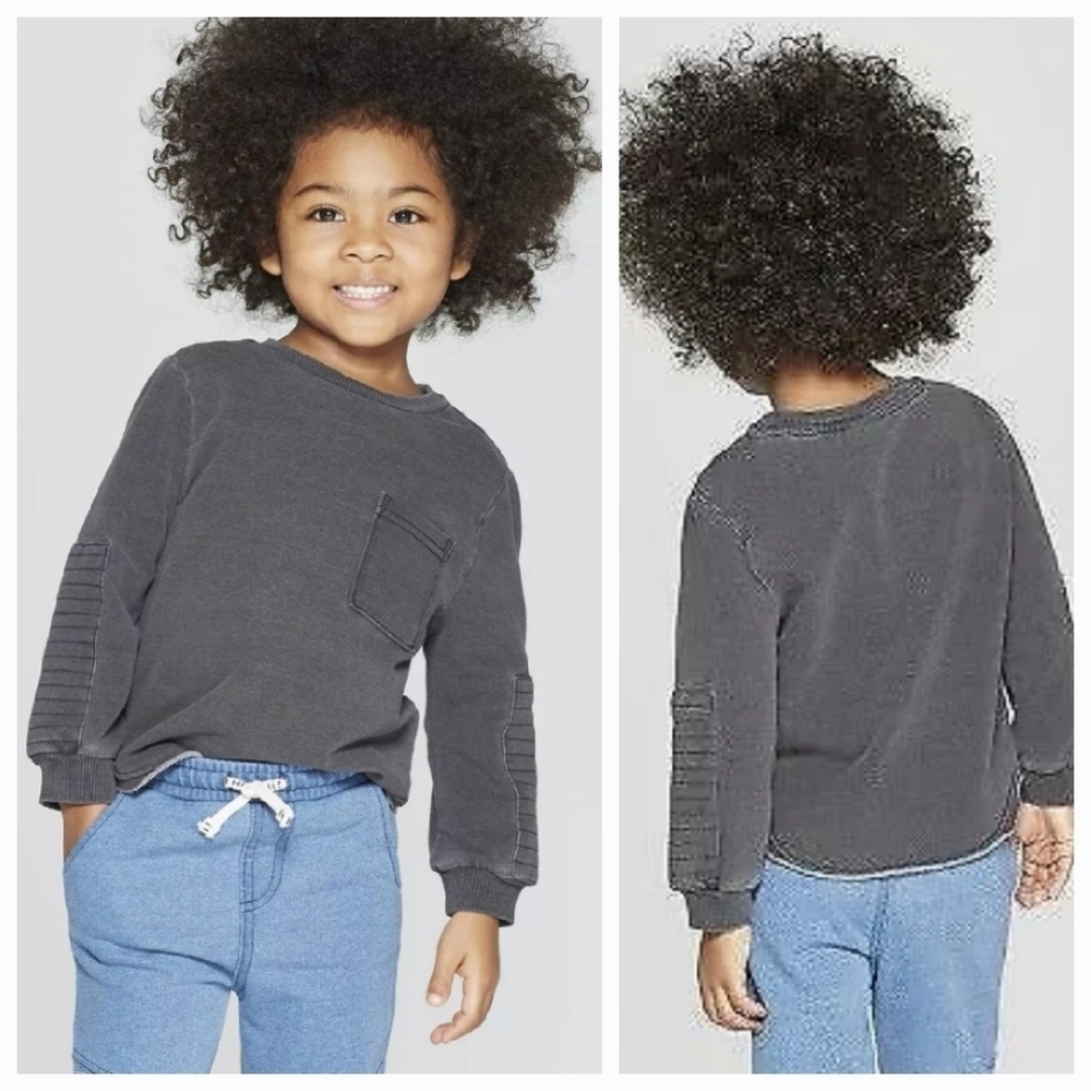 Art Class Moto Long Sleeve Lightweight Sweatshirt Washed Black Size 4T